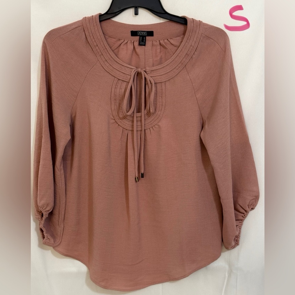 Dennis Basso Pink 3/4 Sleeve Tie Front Blouse